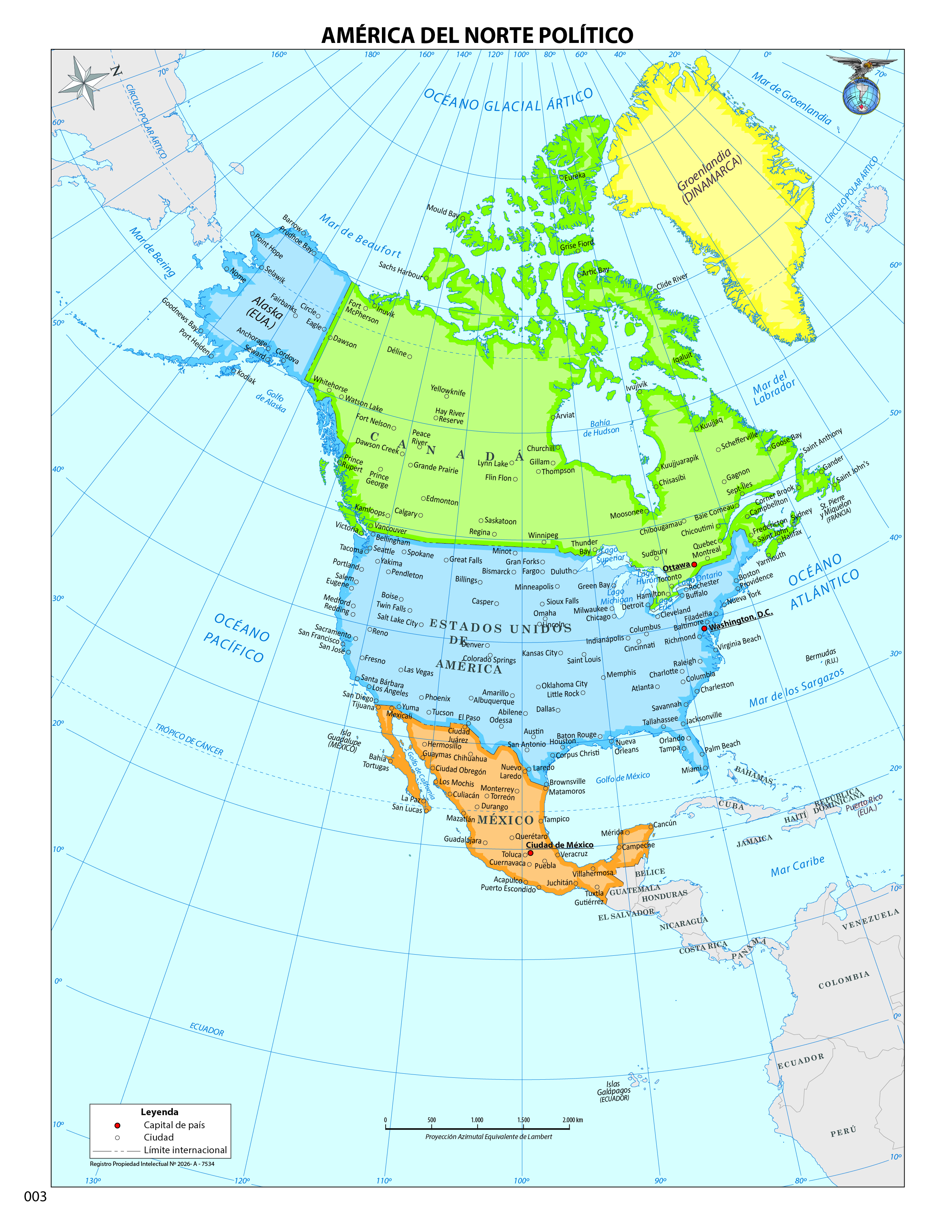 Mapa América del Norte político