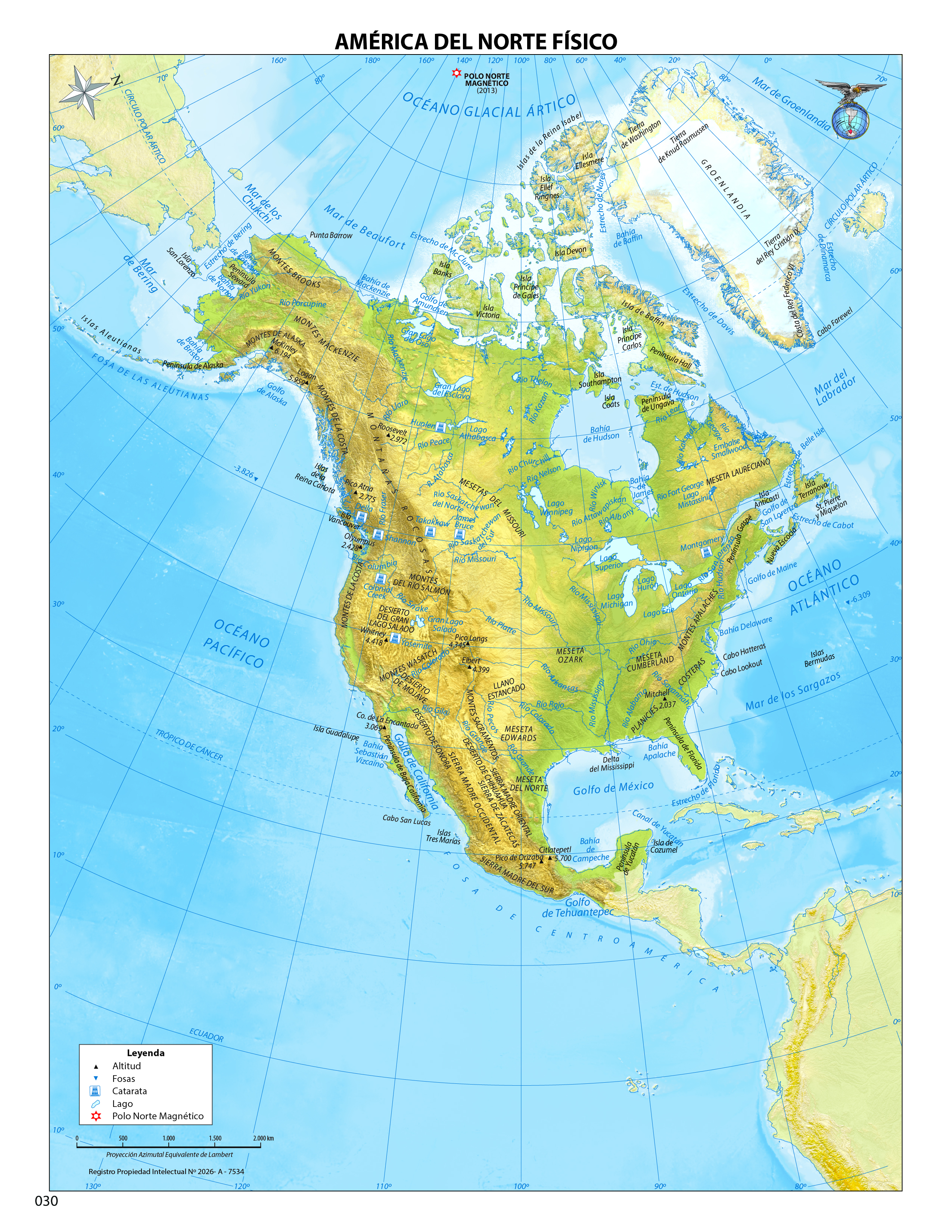 Mapa América del Norte físico