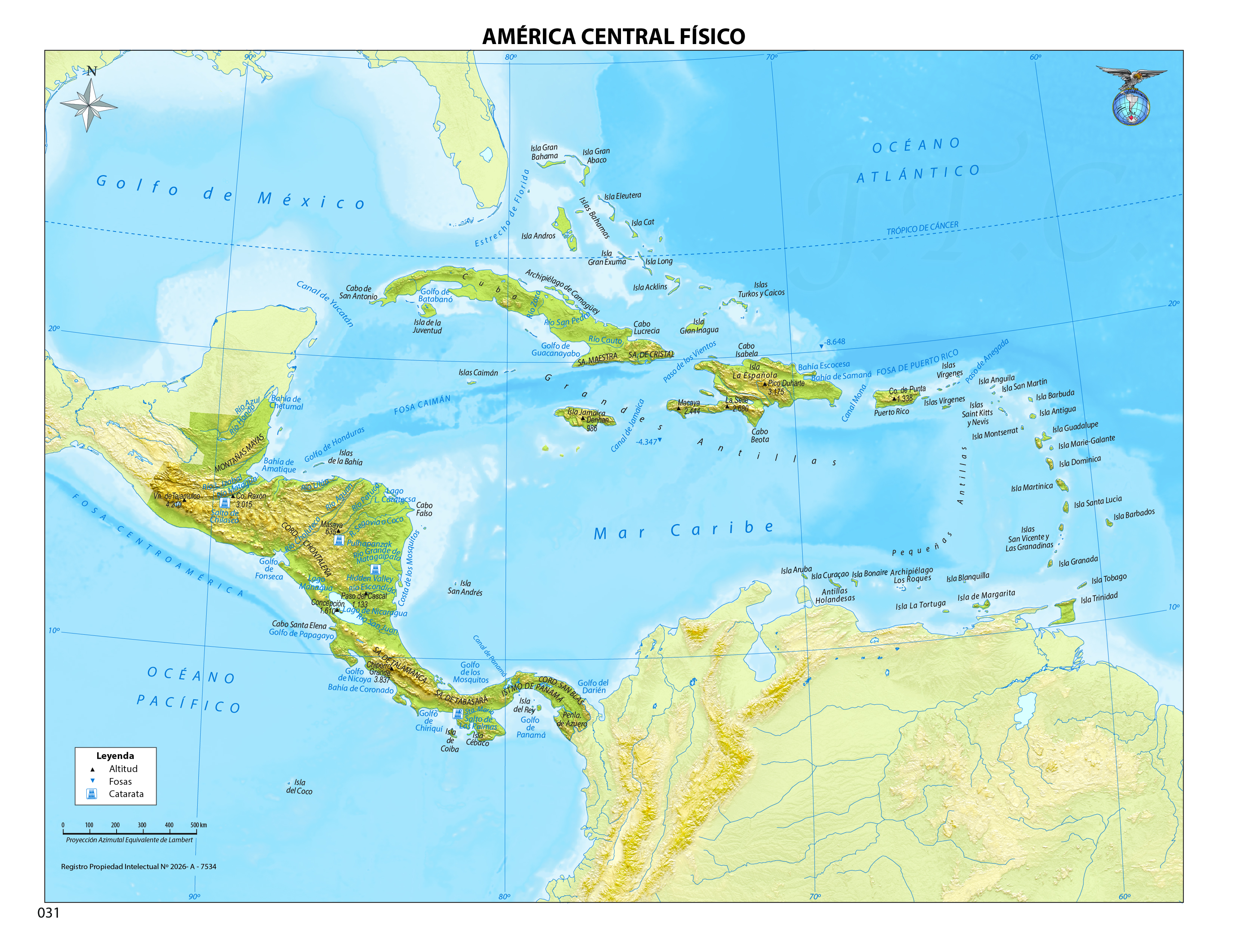 Mapa América Central físico