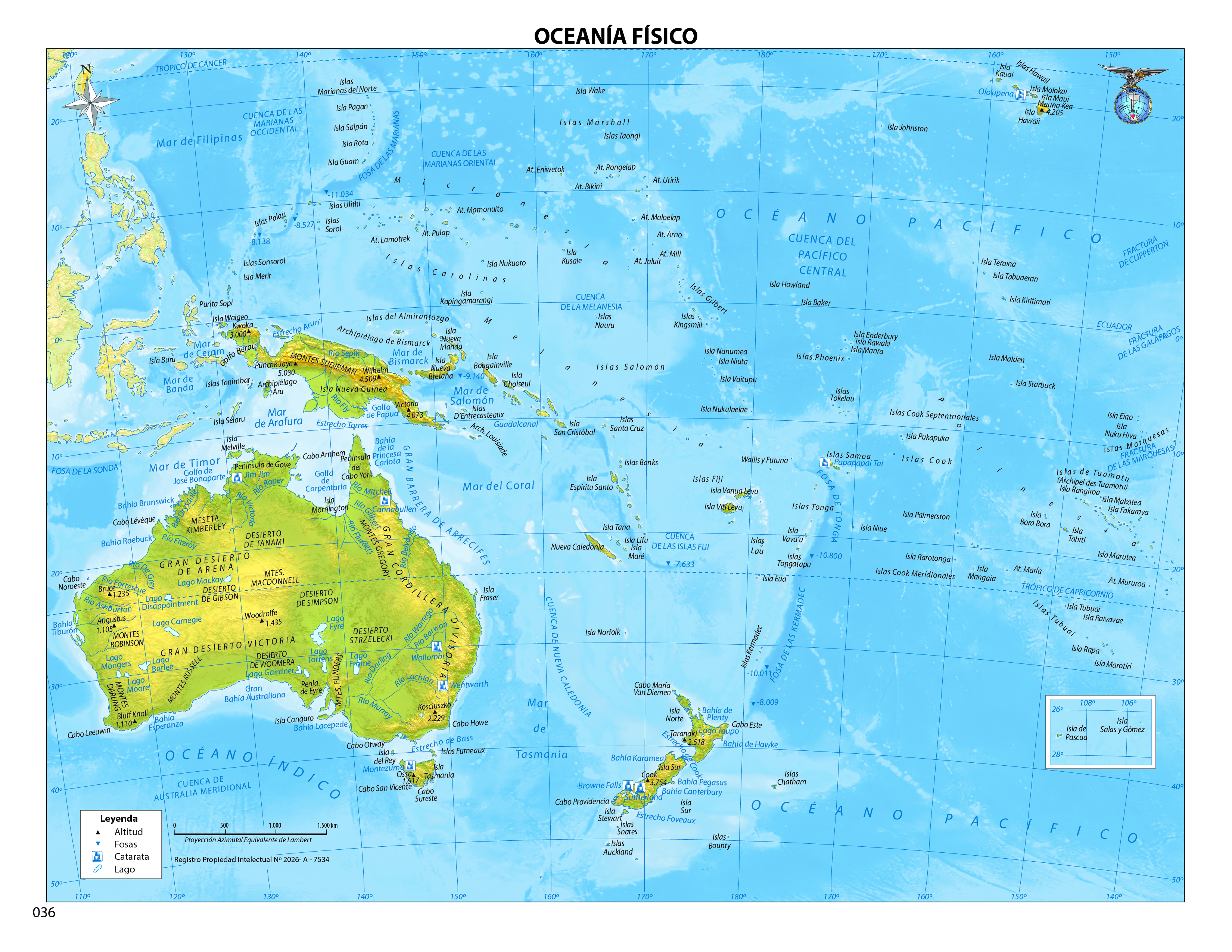 Mapa Oceanía físico