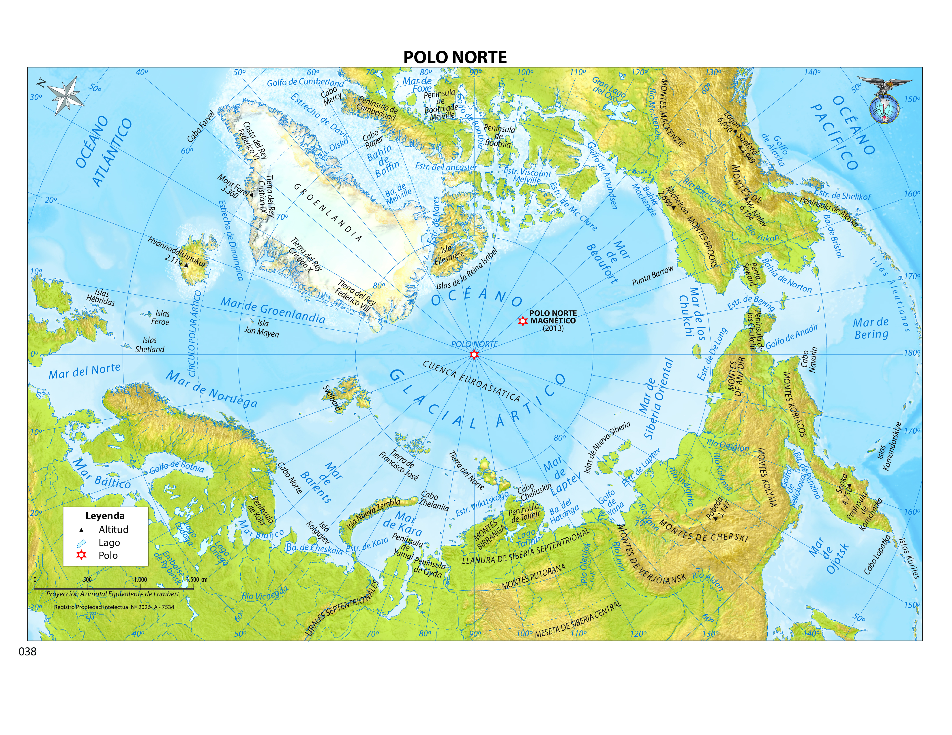 Mapa Polo del Norte físico