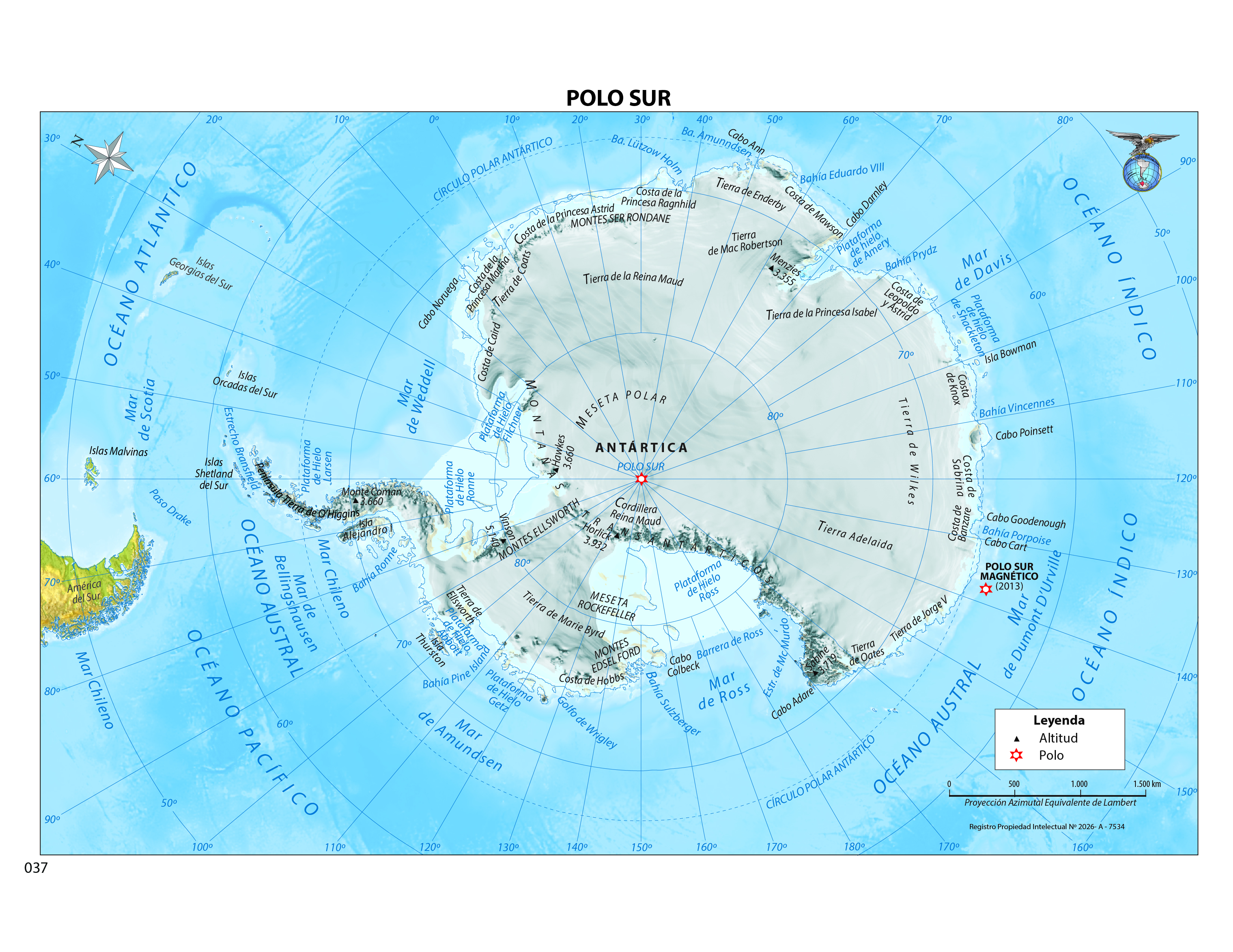 Mapa Polo del Sur físico